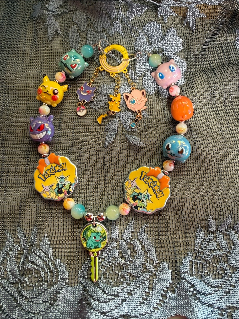 Yellow & Multicolor Pokemon Keychain with Key Pendant